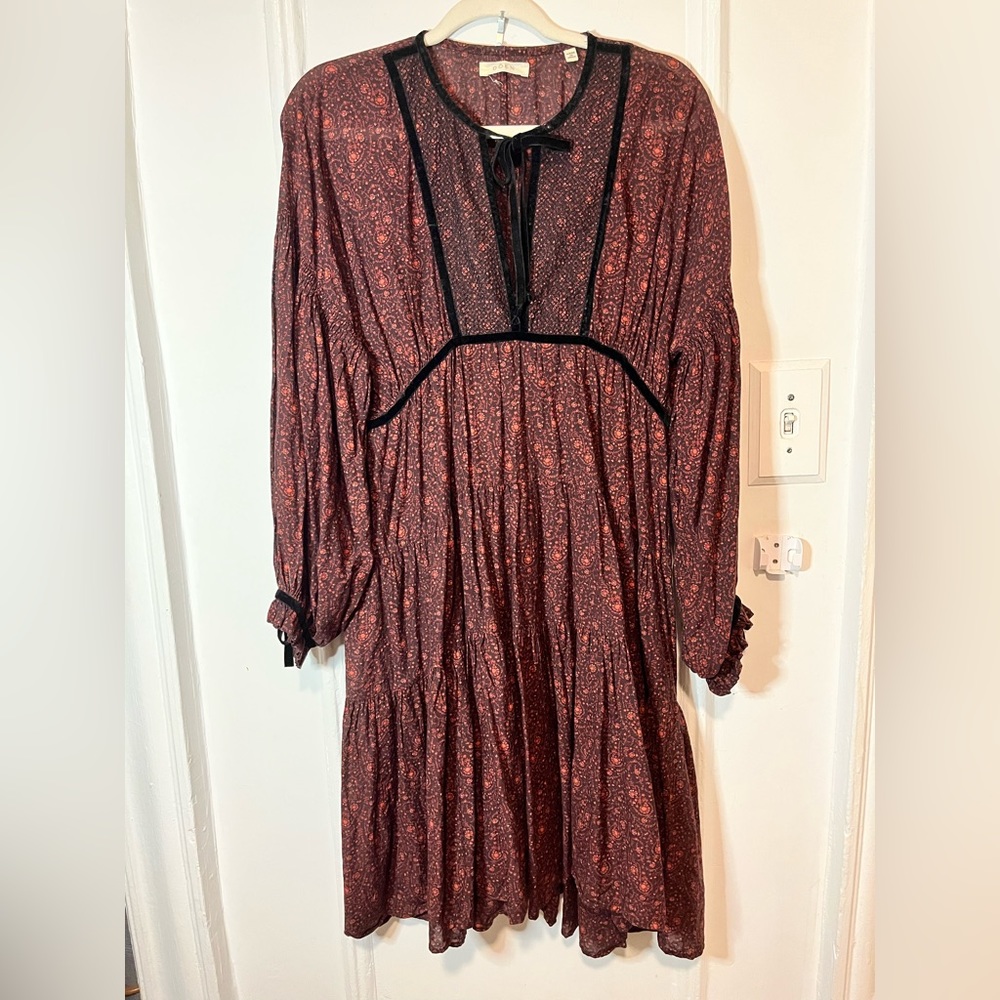 Doen peasant style velvet trim dress